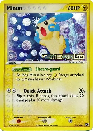 Minun Reverse Holo Pokemon card from Emerald