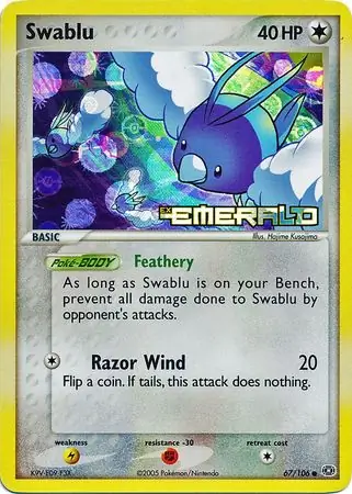 Swablu Reverse Holo Pokemon card from Emerald