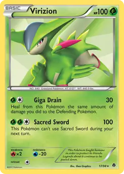 Virizion Holo Pokemon card from Emerging Powers