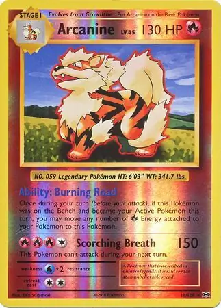 Arcanine Reverse Holo Pokemon card from Evolutions