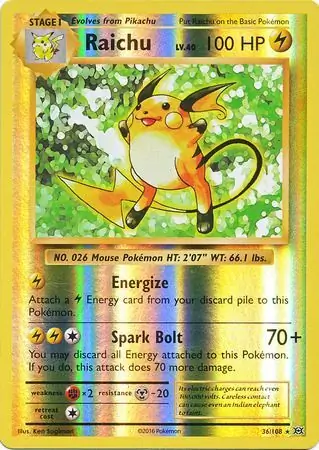Raichu Reverse Holo Pokemon card from Evolutions