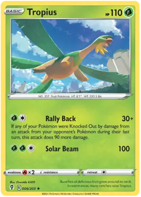 Tropius Pokemon card from Evolving Skies
