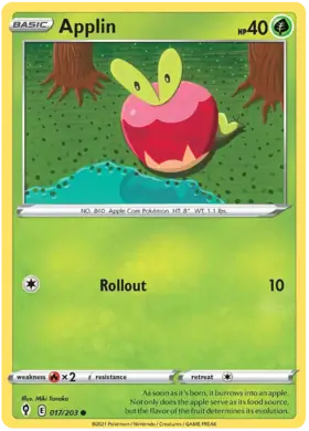 Applin Pokemon card from Evolving Skies