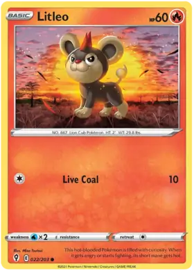 Litleo Pokemon card from Evolving Skies