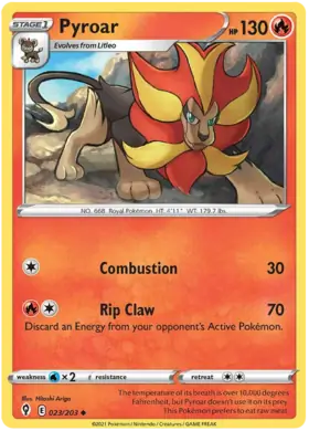 Pyroar Pokemon card from Evolving Skies