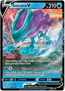 Suicune V Pokemon card from Evolving Skies