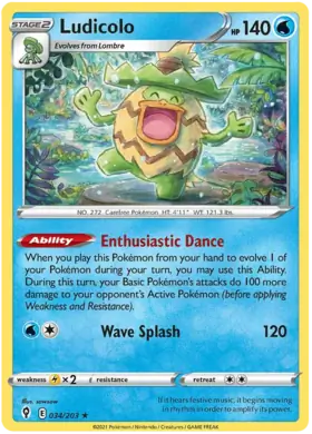 Ludicolo Pokemon card from Evolving Skies