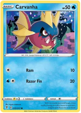 Carvanha Pokemon card from Evolving Skies