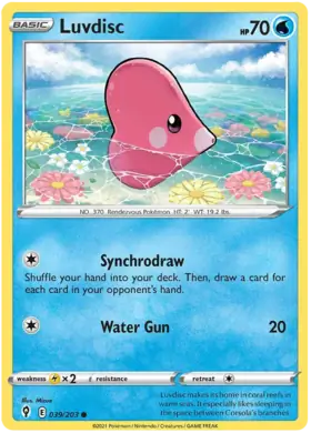 Luvdisc Pokemon card from Evolving Skies