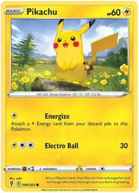 Pikachu Pokemon card from Evolving Skies