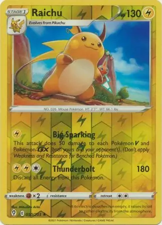 Raichu Reverse Holo Pokemon card from Evolving Skies