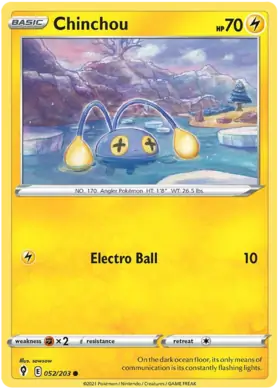Chinchou Pokemon card from Evolving Skies