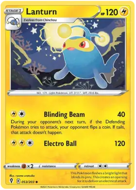 Lanturn Pokemon card from Evolving Skies