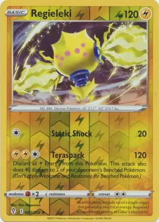 Regieleki Reverse Holo Pokemon card from Evolving Skies
