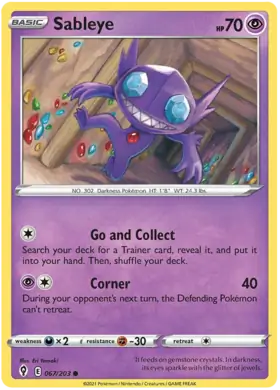 Sableye Pokemon card from Evolving Skies