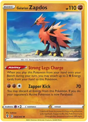 Galarian Zapdos Pokemon card from Evolving Skies