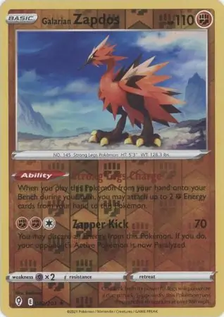 Galarian Zapdos Reverse Holo Pokemon card from Evolving Skies