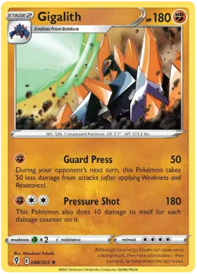 Gigalith Pokemon card from Evolving Skies