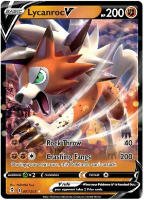 Lycanroc V Pokemon card from Evolving Skies