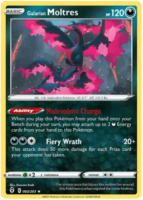 Galarian Moltres Pokemon card from Evolving Skies