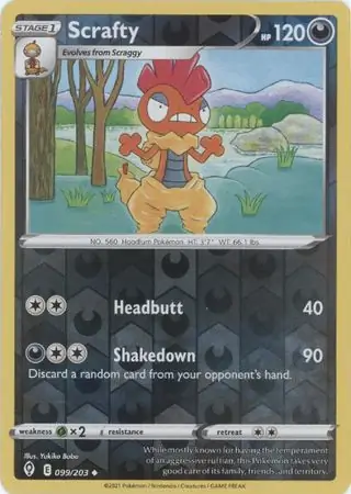 Scrafty Reverse Holo Pokemon card from Evolving Skies