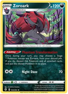 Zoroark Pokemon card from Evolving Skies