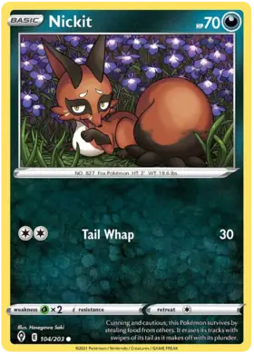 Nickit Pokemon card from Evolving Skies