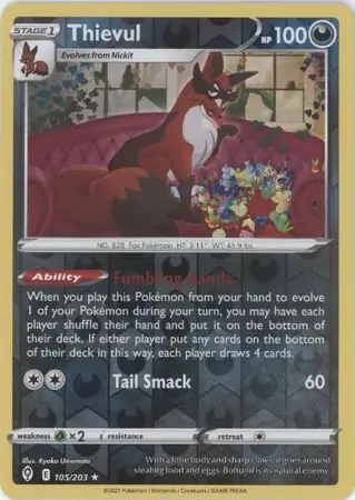 Thievul Reverse Holo Pokemon card from Evolving Skies