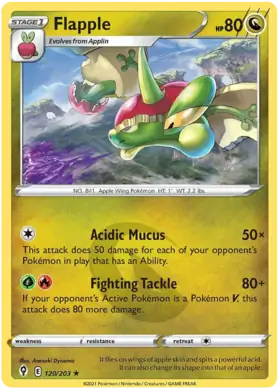 Flapple Pokemon card from Evolving Skies