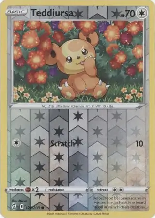 Teddiursa Reverse Holo Pokemon card from Evolving Skies