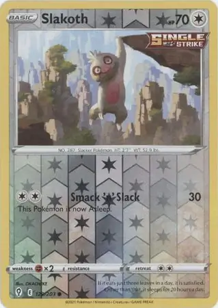 Slakoth Reverse Holo Pokemon card from Evolving Skies
