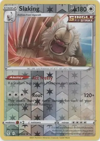 Slaking Reverse Holo Pokemon card from Evolving Skies