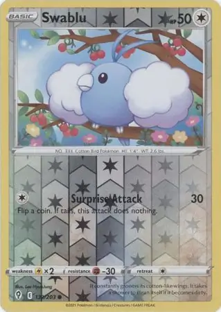Swablu Reverse Holo Pokemon card from Evolving Skies