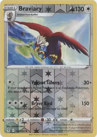 Braviary Reverse Holo Pokemon card from Evolving Skies