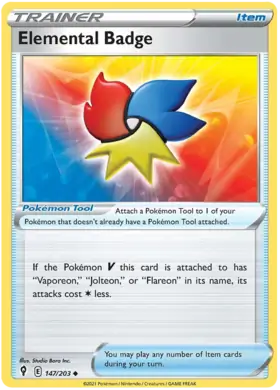 Elemental Badge Pokemon card from Evolving Skies