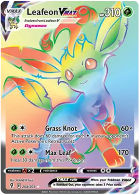Leafeon VMAX Pokemon card from Evolving Skies