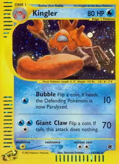 Kingler Holo Pokemon card from Expedition