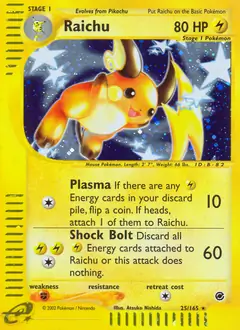Raichu Holo Pokemon card from Expedition