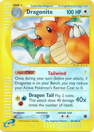Dragonite Reverse Holo Pokemon card from Expedition