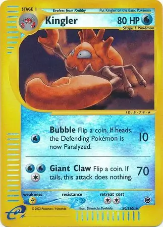 Kingler Reverse Holo Pokemon card from Expedition
