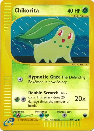 Chikorita Reverse Holo Pokemon card from Expedition