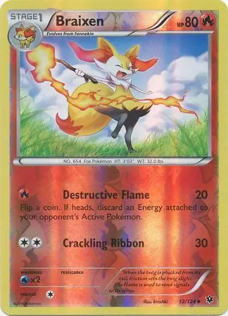 Braixen Reverse Holo Pokemon card from Fates Collide