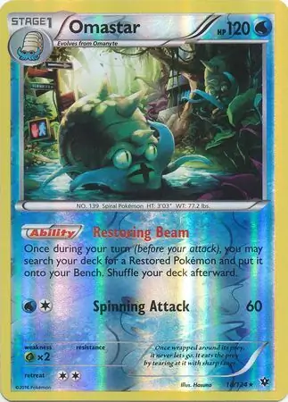 Omastar Reverse Holo Pokemon card from Fates Collide