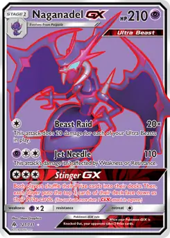 Full Art Naganadel GX Pokemon card from Forbidden Light