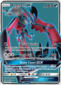 Full Art Yveltal GX Pokemon card from Forbidden Light