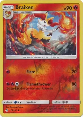 Braixen Reverse Holo Pokemon card from Forbidden Light