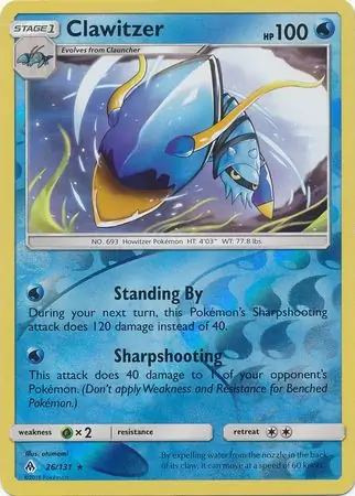 Clawitzer Reverse Holo Pokemon card from Forbidden Light