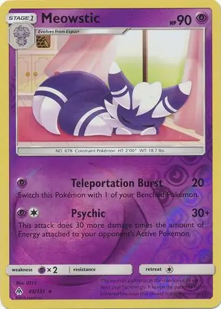 Meowstic Reverse Holo Pokemon card from Forbidden Light
