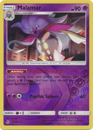 Malamar Reverse Holo Pokemon card from Forbidden Light