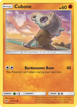 Cubone Pokemon card from Forbidden Light